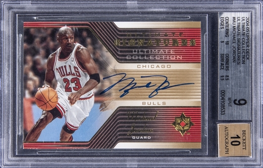 2004-05 Upper Deck Ultimate Collection Ultimate Signatures #MJ Michael Jordan Signed Card - BGS MINT 9, BGS 10